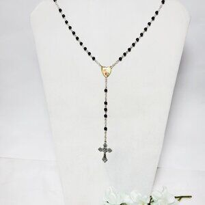 Catholic Silver & Black 1st Communion Delicate Rosary Heart Jesus Rosary Beads